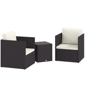 3 Piece Patio Furniture Set with Washable Cushions, Adjustable Feet, and Glass Coffee Table for Garden, Balcony, Brown