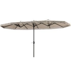 15ft Rectangle Patio Umbrella UPF30+ Extra Large Outdoor Umbrella with Fringe and Crank Handle, Cream White