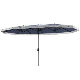 15ft Rectangle Patio Umbrella UPF30+ Extra Large Outdoor Umbrella with Fringe and Crank Handle, Dark Blue