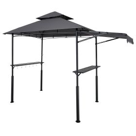 VEVOR Grill Gazebo, 8 x 5 ft Double-Tiered Top, BBQ Gazebo with Extra Awning, Powder-Coated Steel Patio Grill Shelter with 2 Side Shelves
