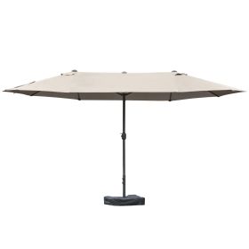 15ft Patio Umbrella with Base, Rectangular, Double-Canopy, UV-Blocking, Easy Crank, Coffee