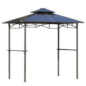 8' x 5' BBQ Gazebo, Outdoor BBQ Canopy with 2 Side Shelves, and Double Layer PC Roof, UV/Rain Resistant, Sturdy Frame, Brown