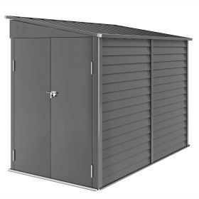4.6' x 9' Outdoor Storage Shed, Lean to Metal Shed with Foundation Kit, Lockable Doors and Gloves for Patio, Lawn, Dark Gray
