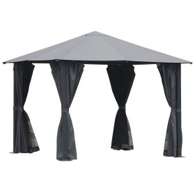10'x10' Covered Gazebo, Outdoor Patio Gazebo with Mesh Sidewalls and Privacy Curtains, Canopy Pergolas in Black