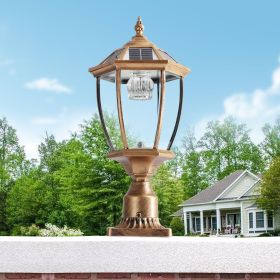 20"(H) Golden Solar Powered LED Outdoor Lantern, Vintage Garden Light with Elegant Glass Design for Pathways, Yards, and Patios (1-Pack)