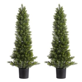 VEVOR Artificial Topiary Cedar Trees, 36 inch 2 Set Faux Pine Shrubs Plants, Fake Silk Tree Look Real