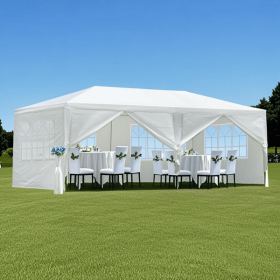10 * 20ft (3X6M) white 6-sided (4 windows) outdoor garden pavilion, wedding party tent, rain shelter, parking shed, advertising tent