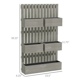 5 Box Raised Garden Bed W Trellis For Climbing Plants, Wall-Mounted Wood Planters W Drainage Holes, Gray (Option: Gray)