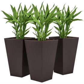 Set Of 3 Tall Planters With Drainage Hole, 24 Outdoor Flower Plant Pots, Indoor Planters For Porch, Front Door, Entryway, Patio And Deck, Brown (Option: Brown)