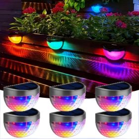 12/6 Solar fence lights, solar platform lights, solar wall lights, rechargeable solar cells, suitable for front porches, security lights (Color: Colorful, Quantity: 6PCS)